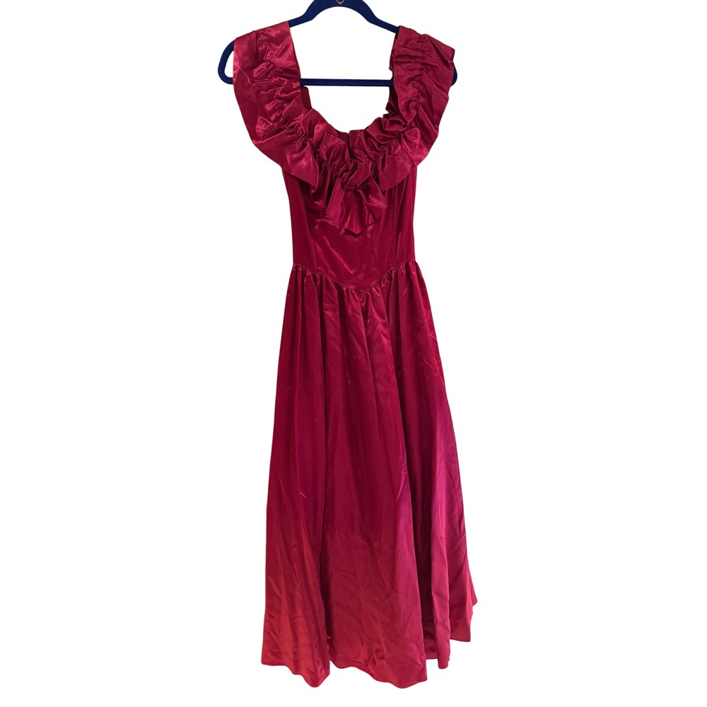 Gunne Sax by Jessica McClintock Red Satin Ruffle‎ Formal Gown Size 9 vintage